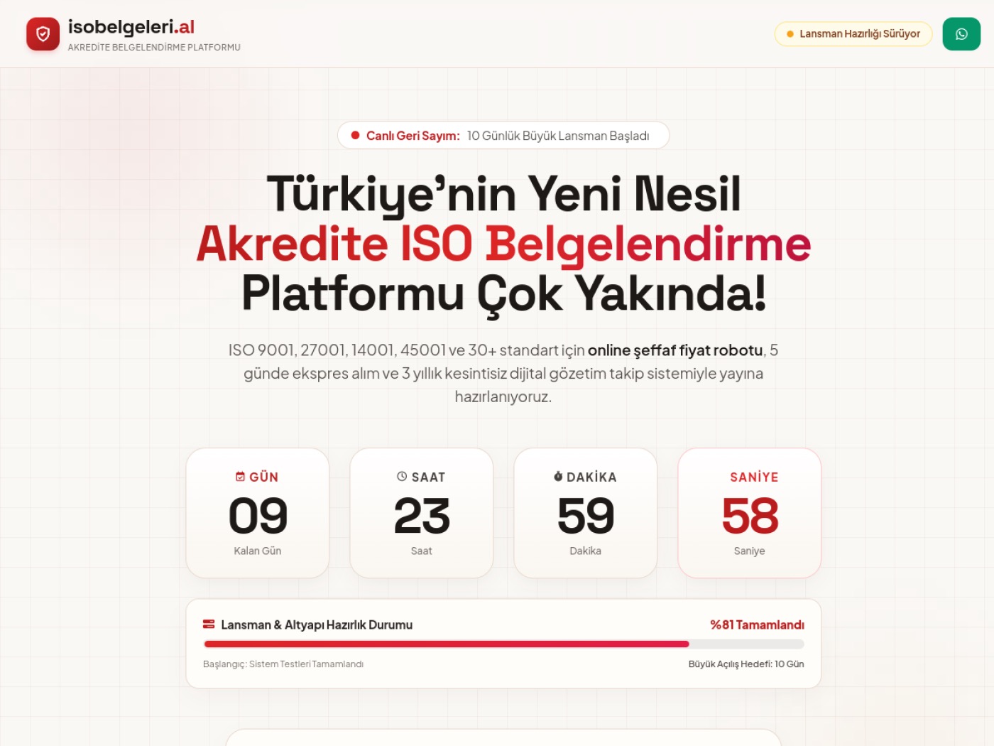ISO Belgeleri web sitesi açılış ekranı